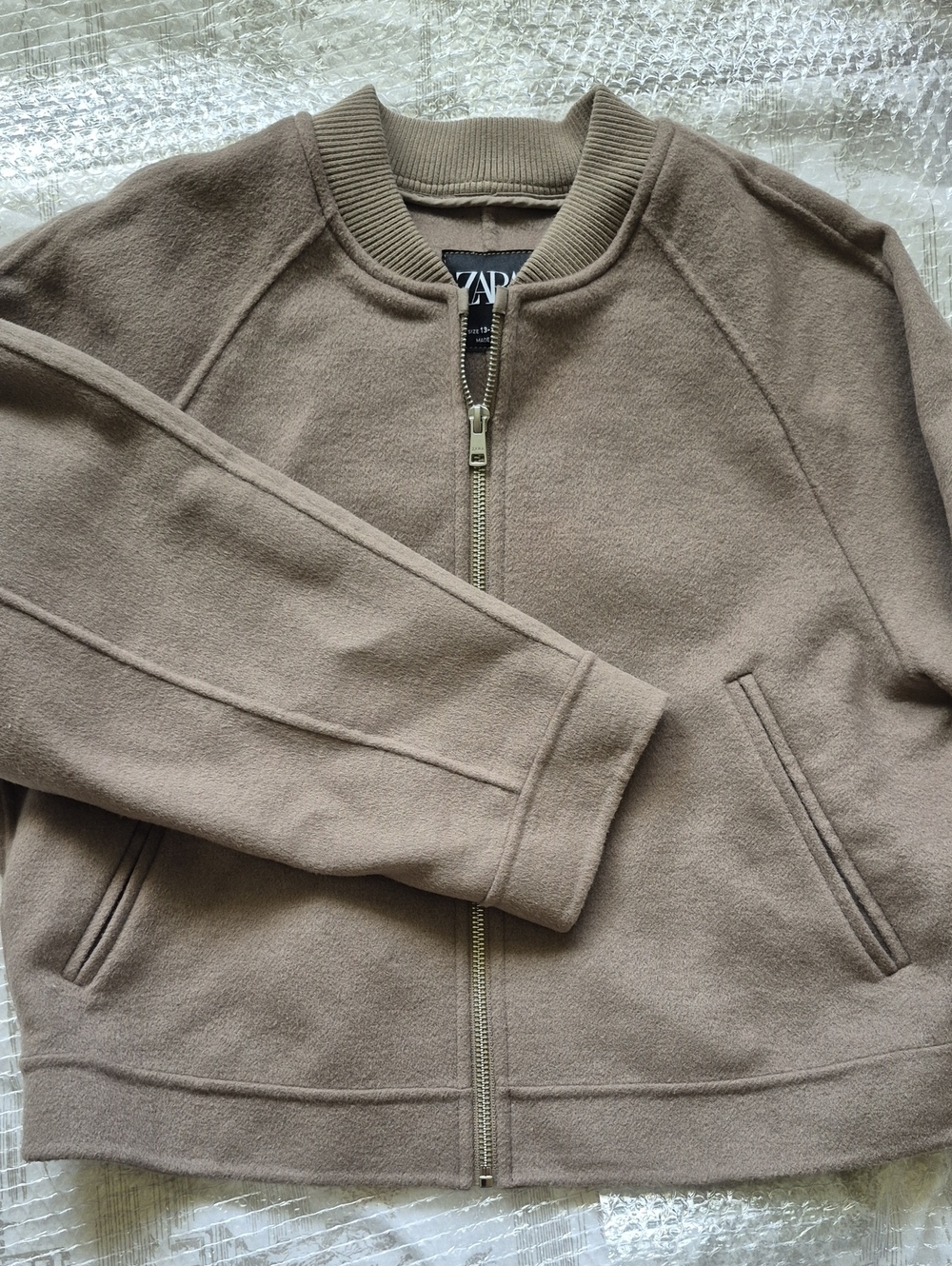 Zara Wool Blend Bomber Jacket - Neutral Taupe